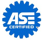 A blue logo that says ase certified on it