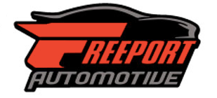 A logo for reefport automotive with a car on it