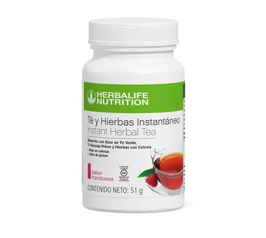 Botella blanca de Té de Hierbas Instantáneo Herbalife, sabor frambuesa.