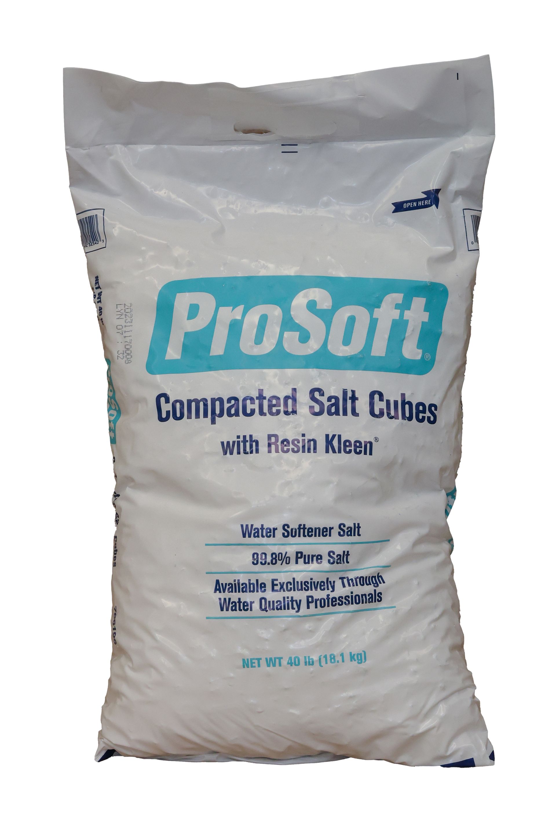 A bag of prosoft compacted salt cubes with recin klean