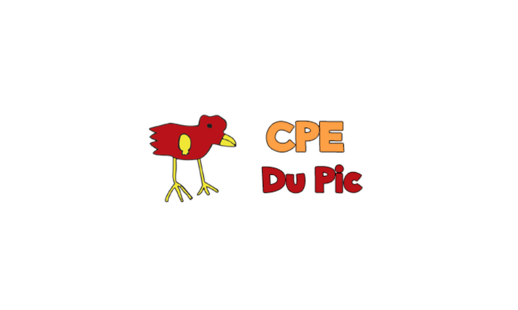 Logo for CPE Du Pic featuring a stylized red bird with yellow details next to the text