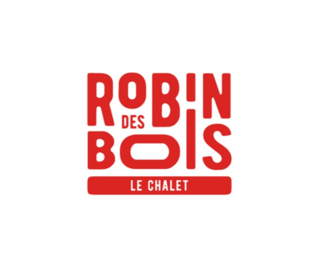 A red logo featuring the text