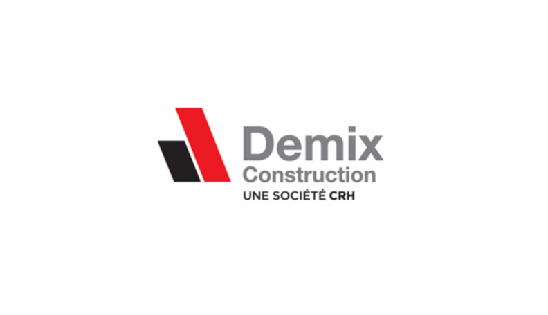 Logo for Demix Construction, a CRH company, featuring a red and black stylized letter D next to the text.