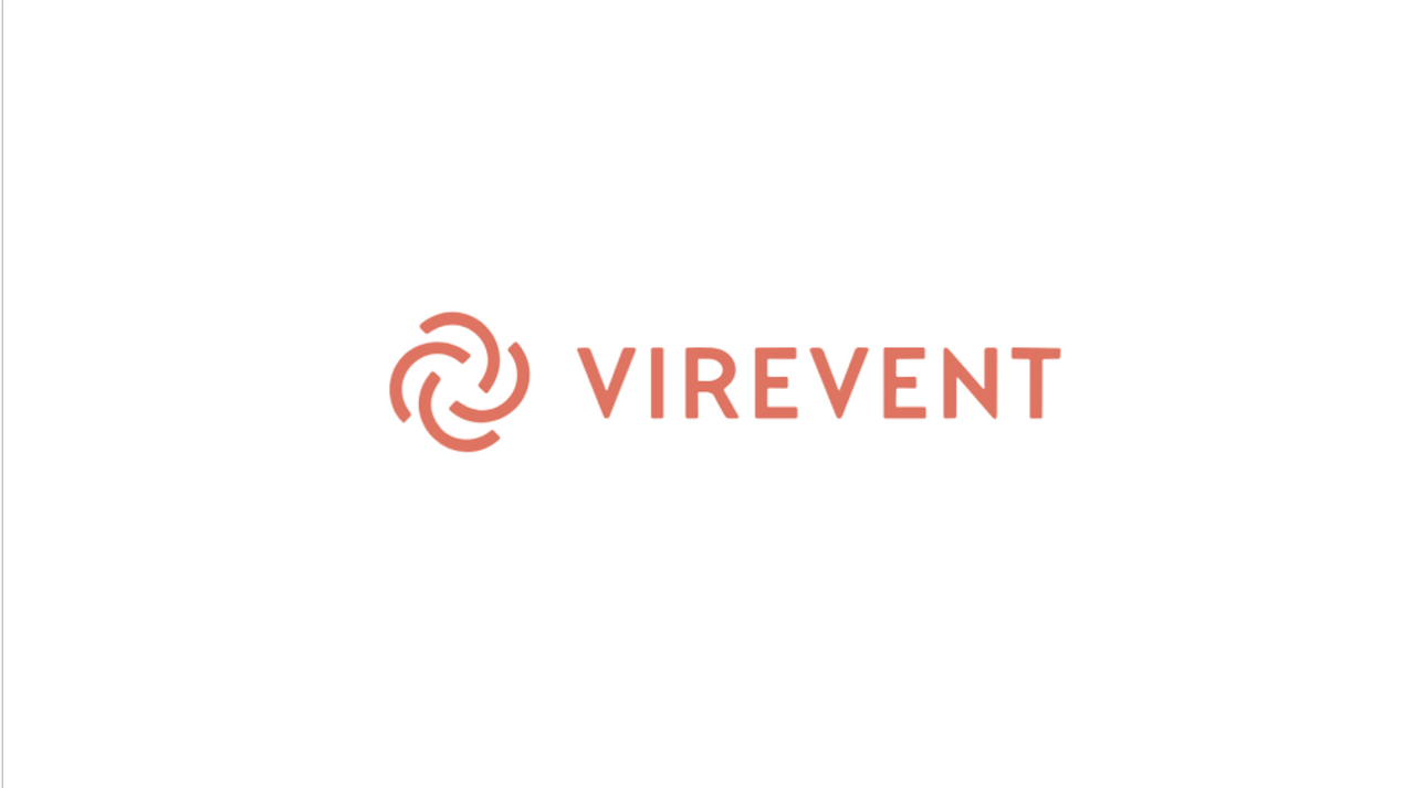 The VIREVENT logo featuring a muted orange, stylized circular icon to the left of the text in all caps.