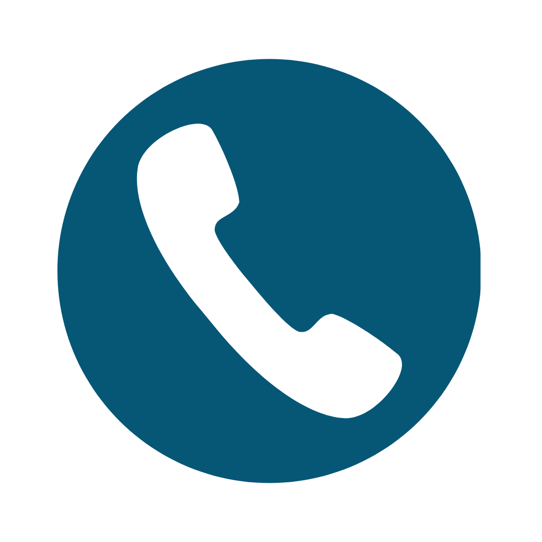 White phone receiver icon in a blue circle.