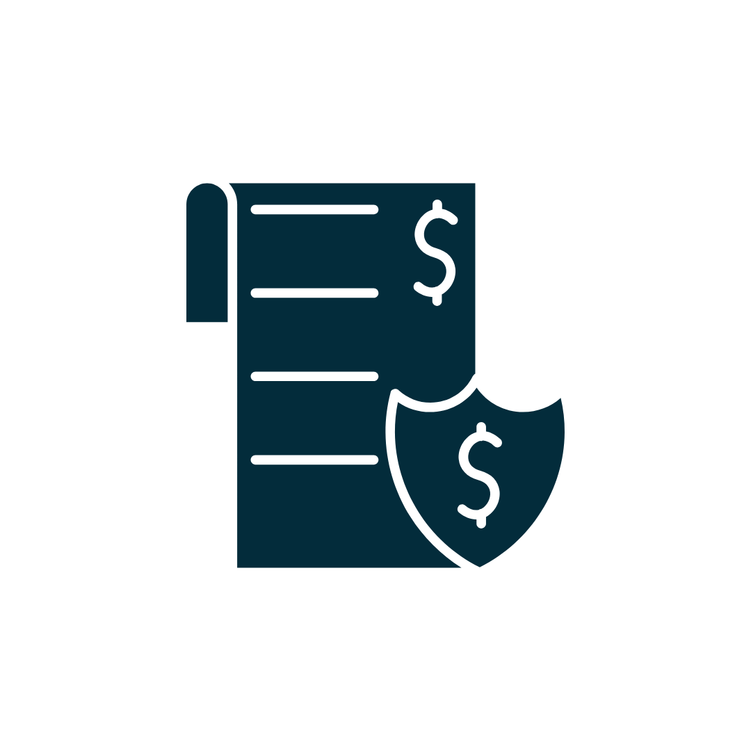 Invoice icon with a shield, representing financial protection.