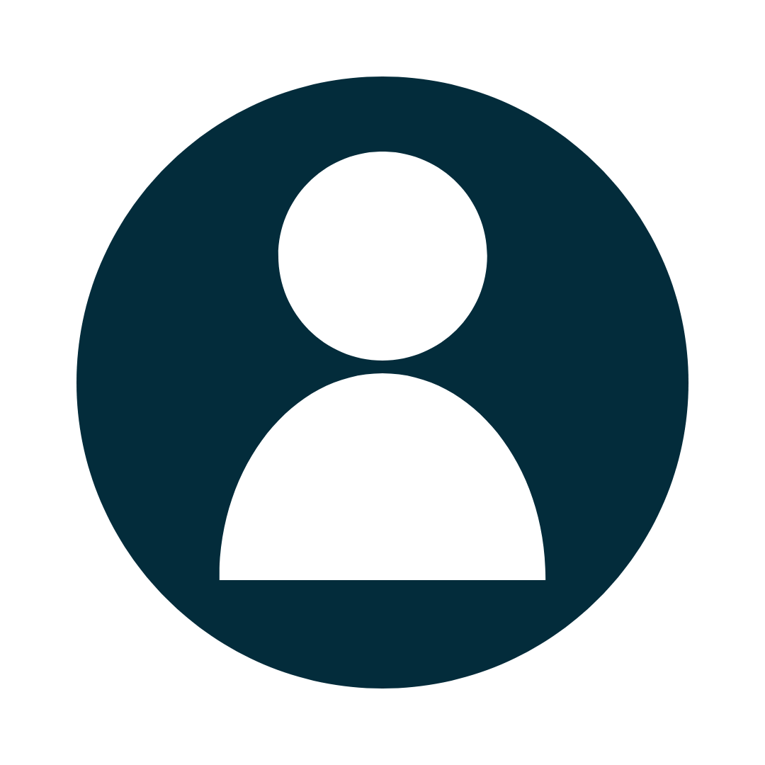 White silhouette of a person inside a dark teal circle.