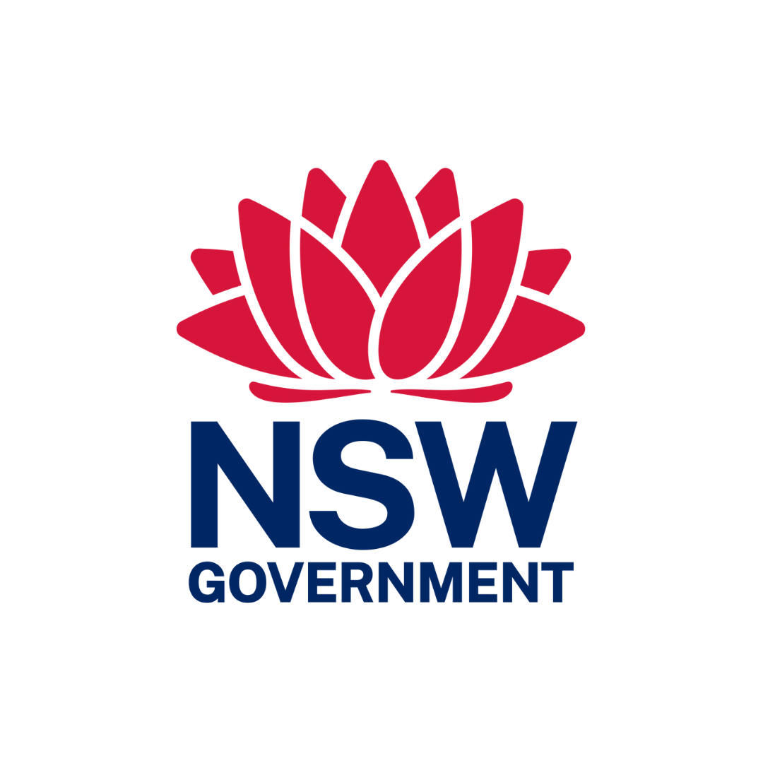 NSW Government logo with a red lotus flower above dark blue 