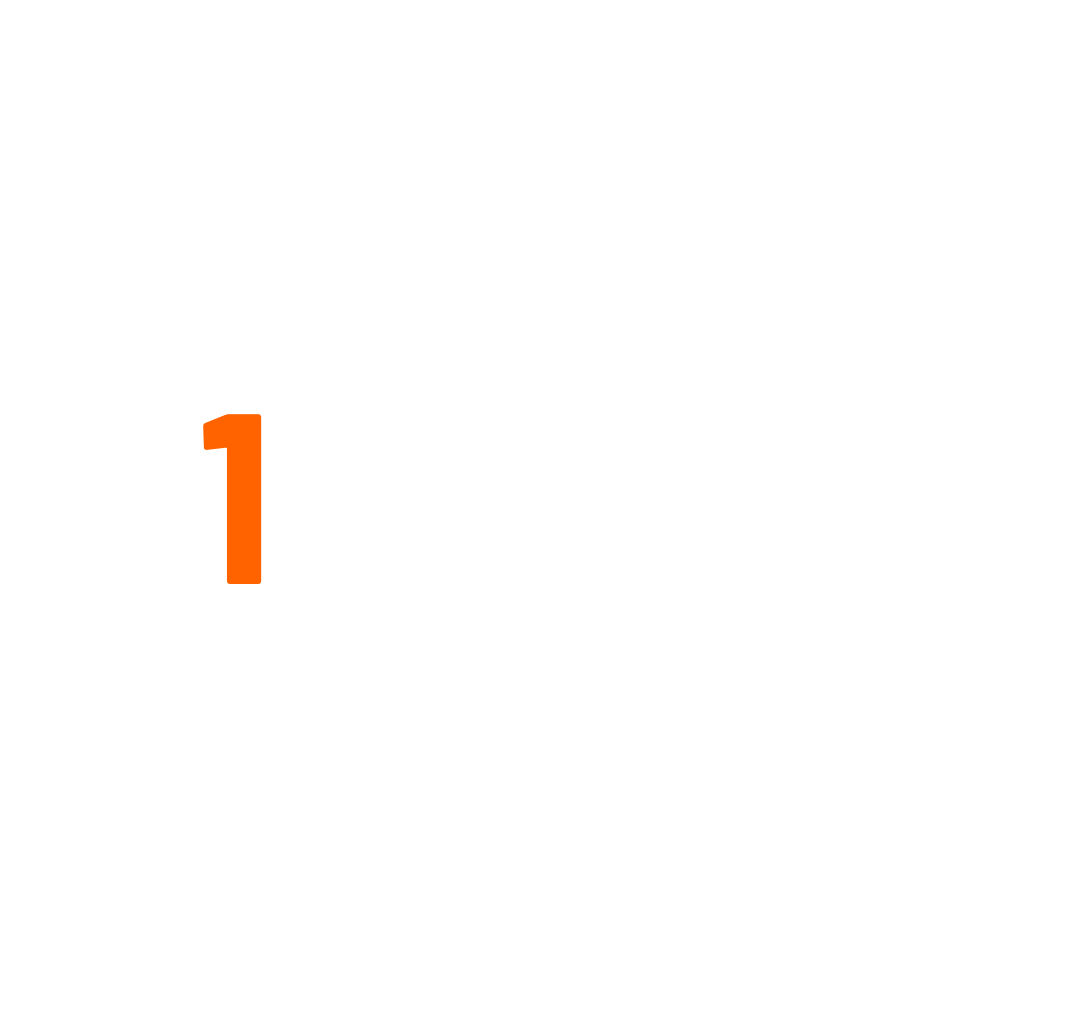 Orange numeral 1 on white background.