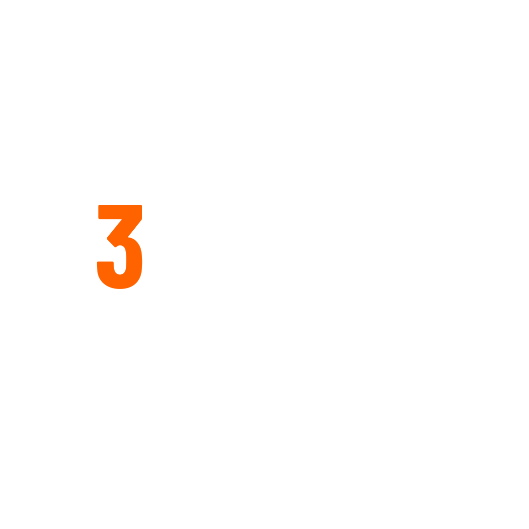 Orange number 3 on a white background.