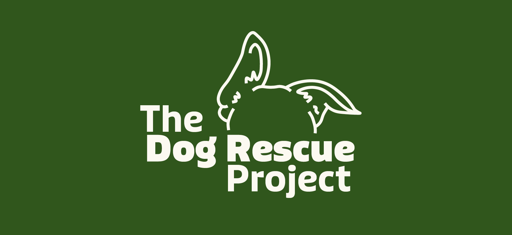 Logo for The Dog Rescue Project featuring a white dog silhouette on a green background. The organization name is below.