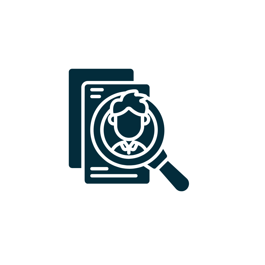 Resume with person icon, magnified by a magnifying glass.