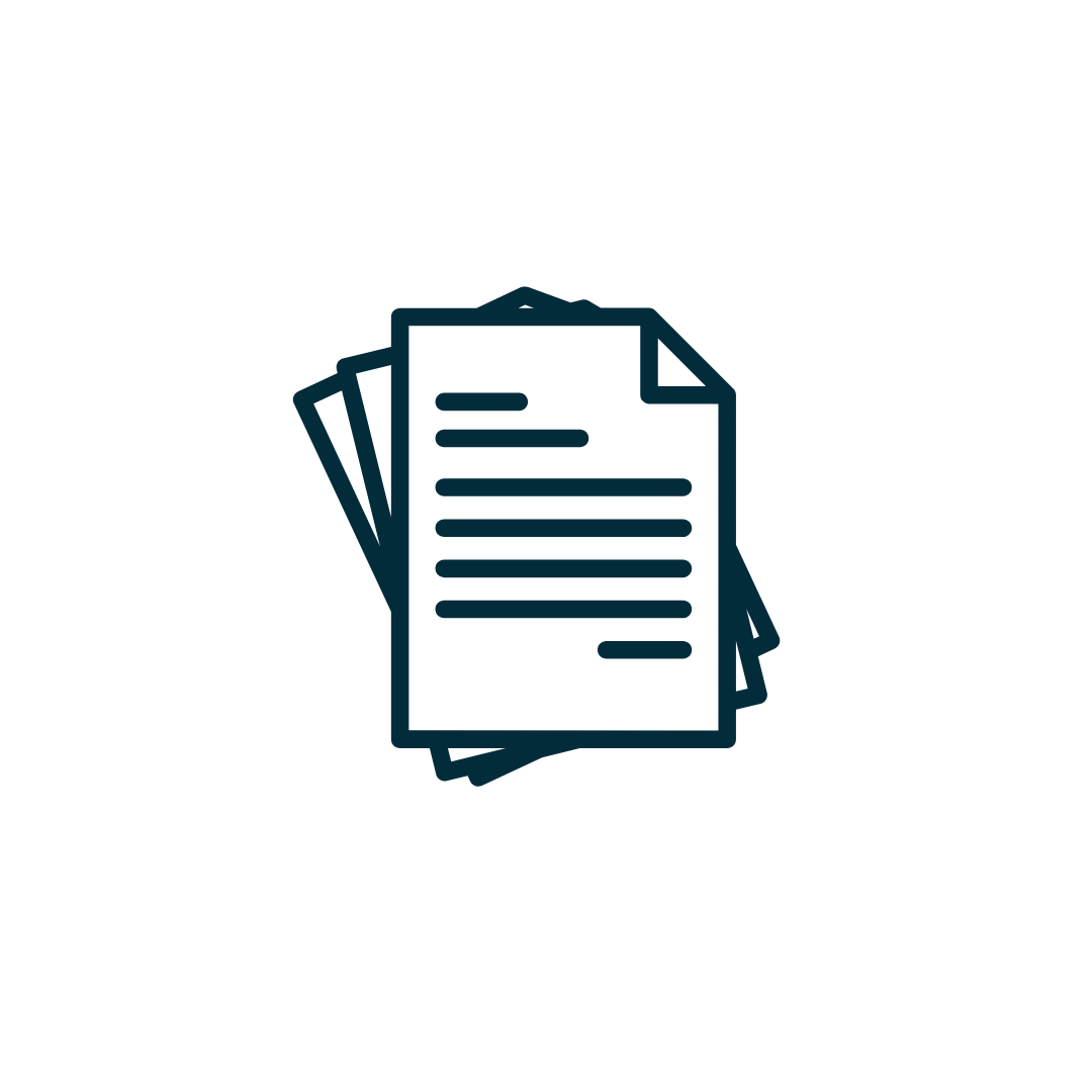 Stack of documents with lines of text.