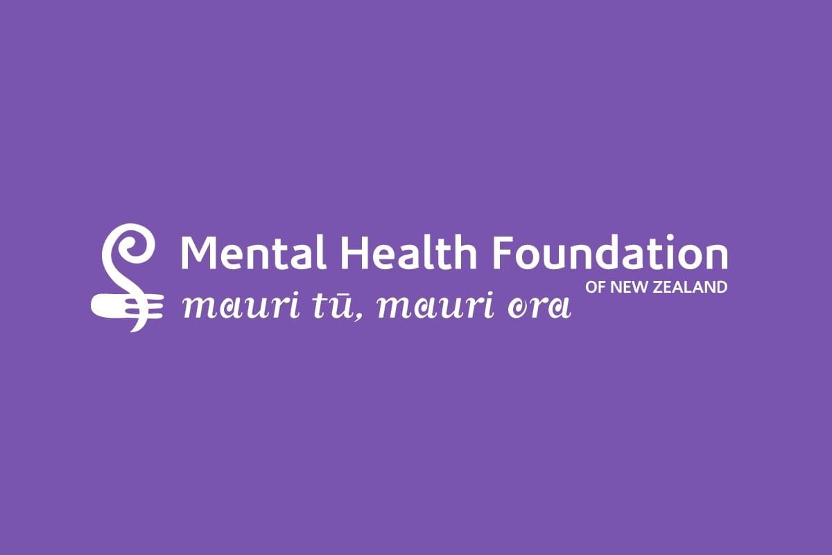 Mental Health Foundation of New Zealand logo on purple background with Māori text.