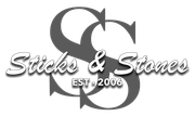 Stylized black and white “Sticks & Stones” logo with EST. 2006 and interlocking S letters