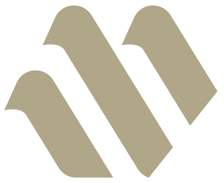 Abstract gold geometric design of three angled, parallel, wavy shapes.