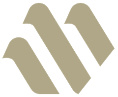 Abstract gold geometric design of three angled, parallel, wavy shapes.