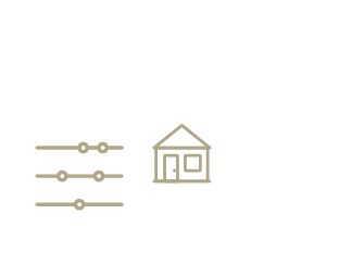Settings sliders next to a house icon.