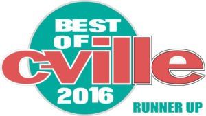 Best of Cville 2016 runner-up badge in teal, white, and red