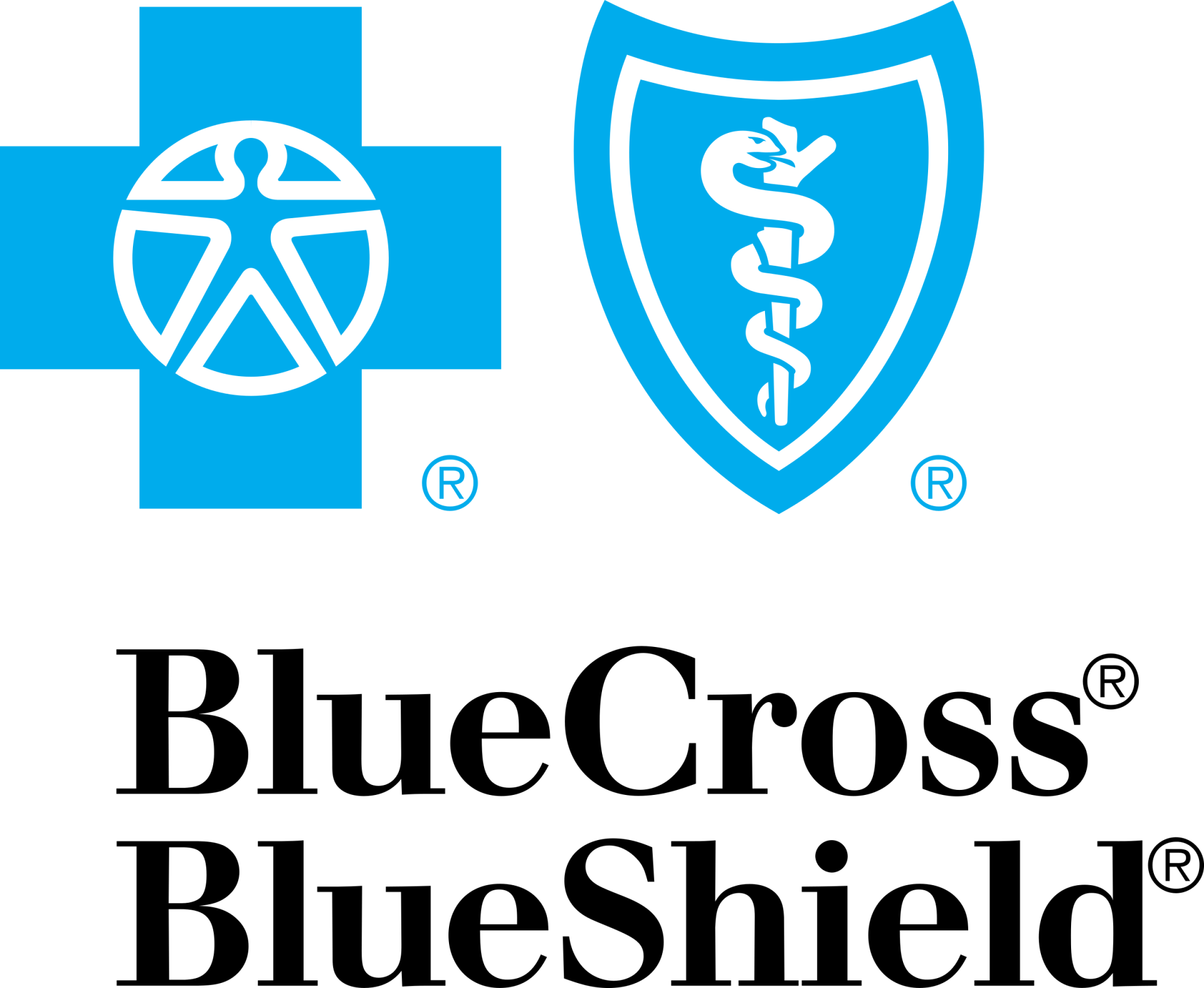 Blue Cross Blue Shield logo with blue cross and shield icons and black text on white background