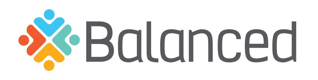 Balanced logo with colorful geometric icon and gray wordmark