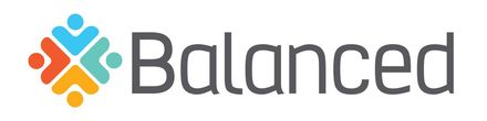Balanced logo with colorful geometric icon and gray wordmark