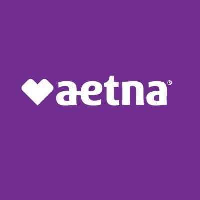 Aetna logo in white on a purple background