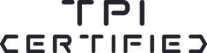 Partial black-and-white logo text reading “TPI CERTIFIED” on a white background