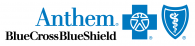 Anthem Blue Cross Blue Shield logo with blue text and shield icons on white background