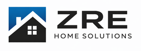 Logo for ZRE Home Solutions; a house icon inside a blue square, with the words 