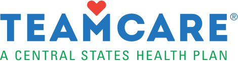 TEAMCARE logo in blue and green with a red heart over the M, labeled “A Central States Health Plan”