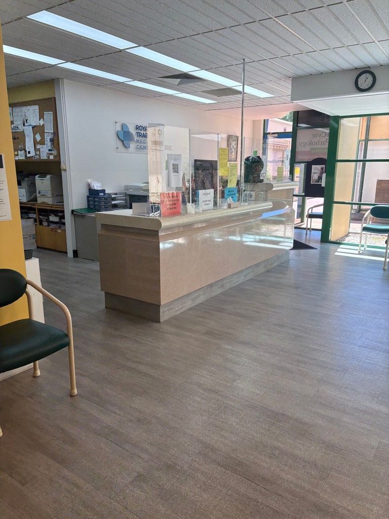 Royal Traralgon Medical Centre reception with clinic logo