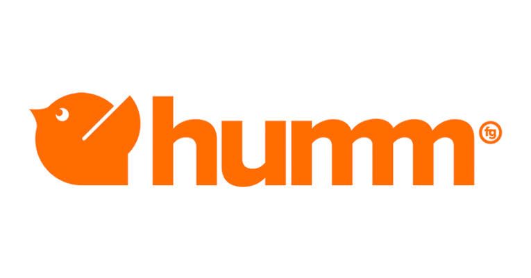 Orange “humm” logo with a stylized bird icon on a white background