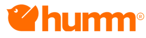 Orange Humm logo with a stylized bird icon and lowercase text