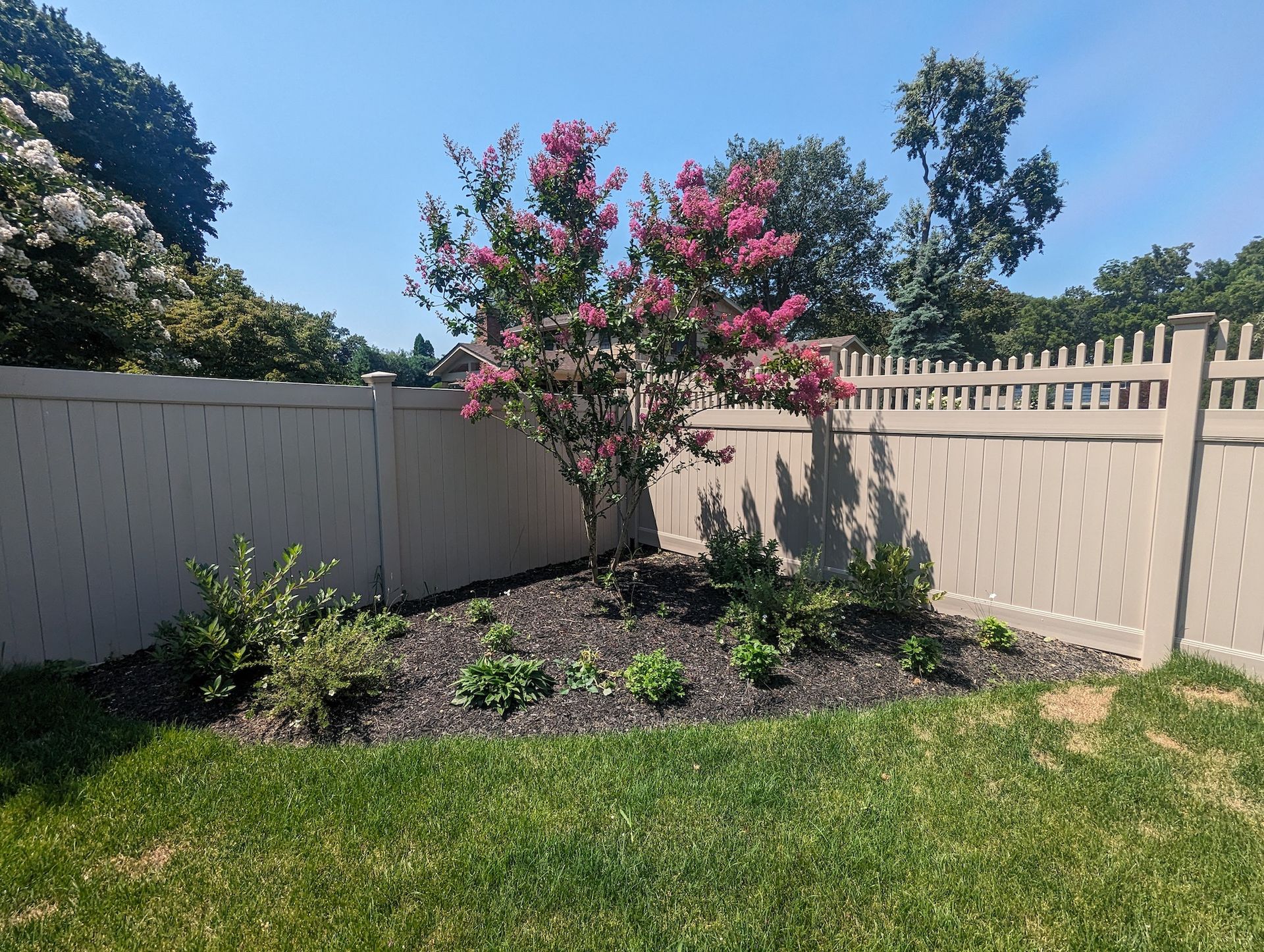 new landscape design feature in backyard area