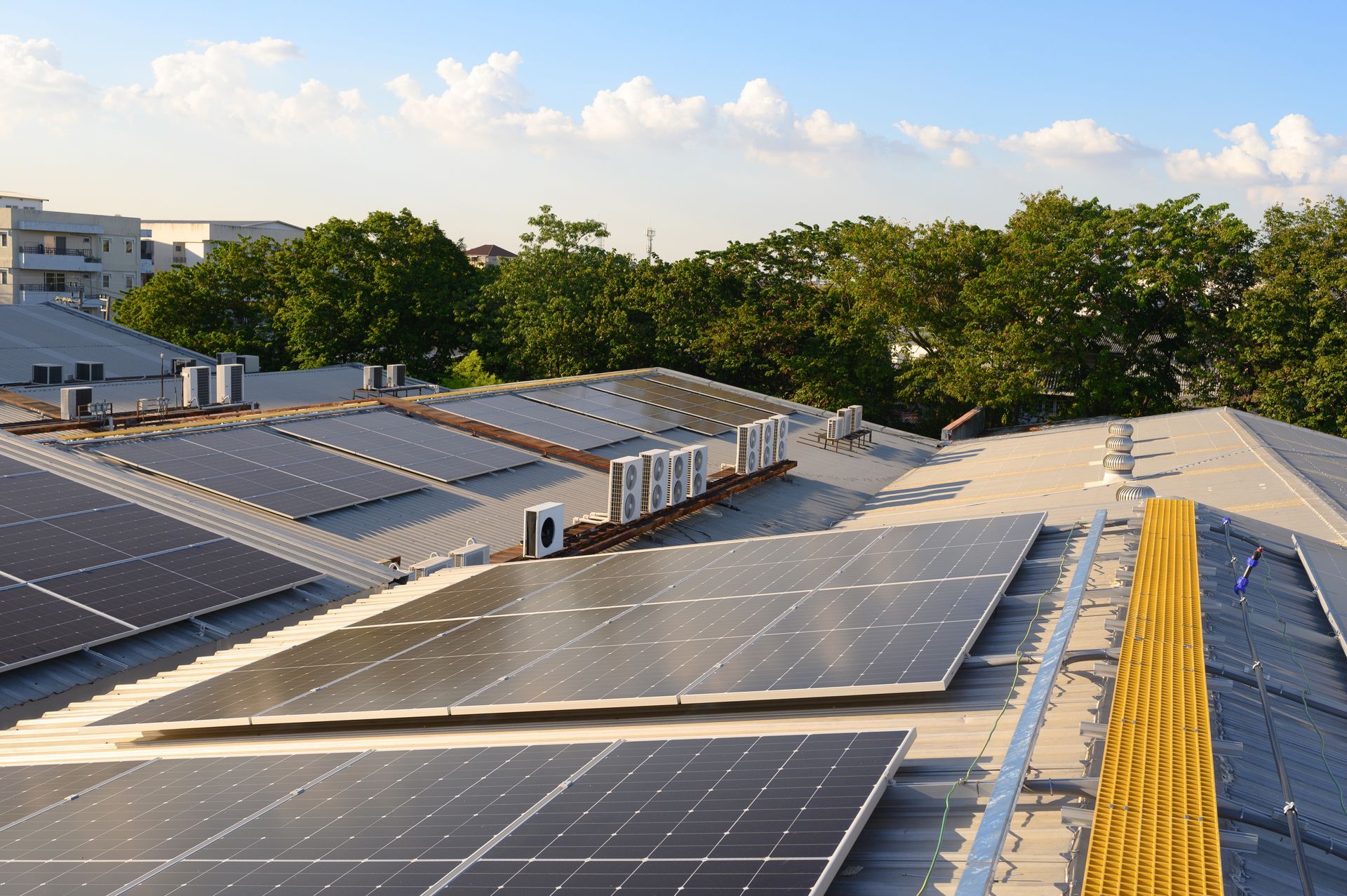A roof with a lot of solar panels on it