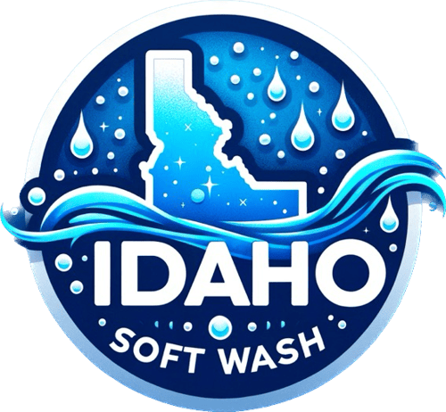 Idaho Soft Wash A logo for idaho soft wash with a map of idaho in the middle