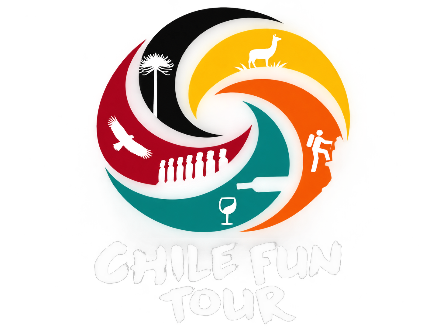 Logotipo circular colorido con iconos de viajes y actividades, texto que dice “CIVIL FUN TOUR”