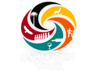 Logotipo circular colorido con iconos de viajes y actividades, texto que dice “CIVIL FUN TOUR”