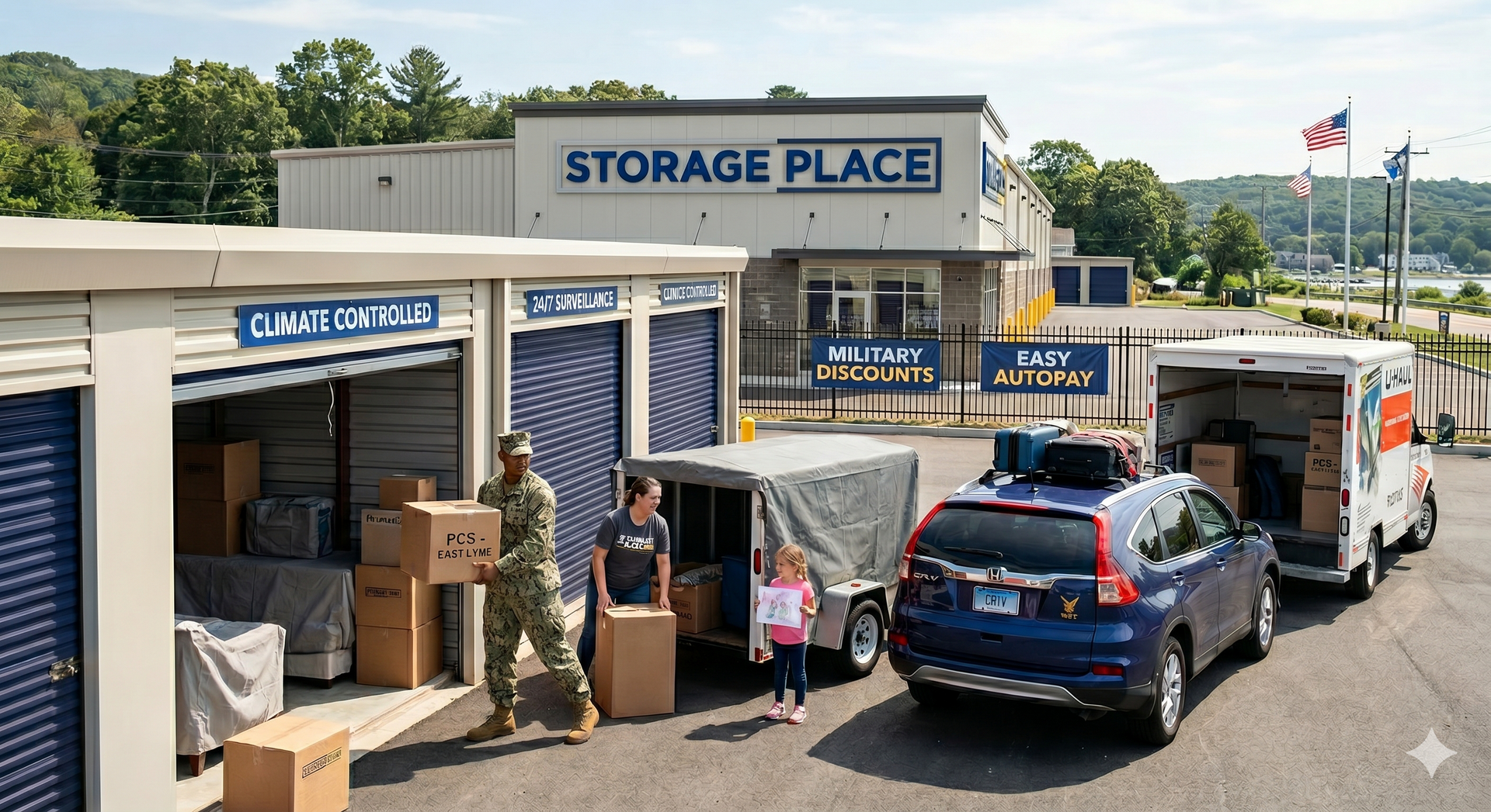 Family moving into their storage unit.