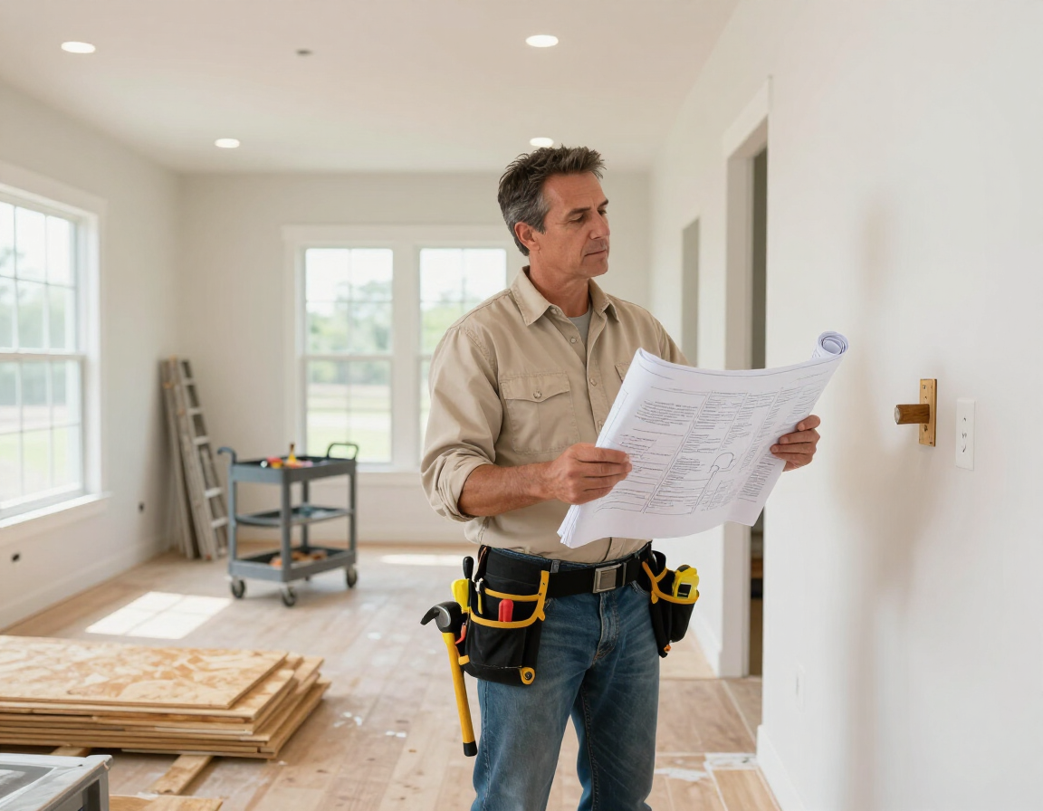 General contractor inspecting home repairs