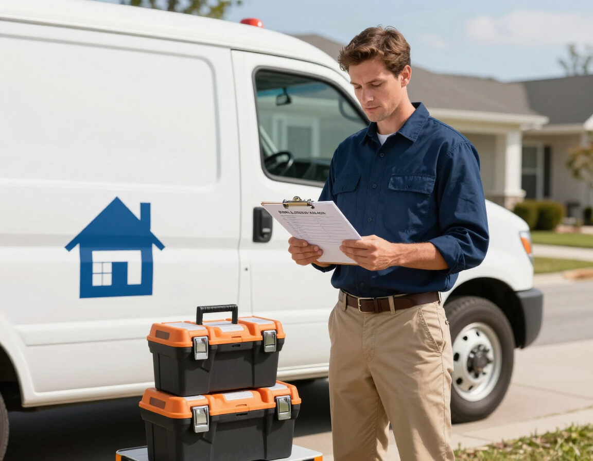 Contractor reviewing a maintenance checklist