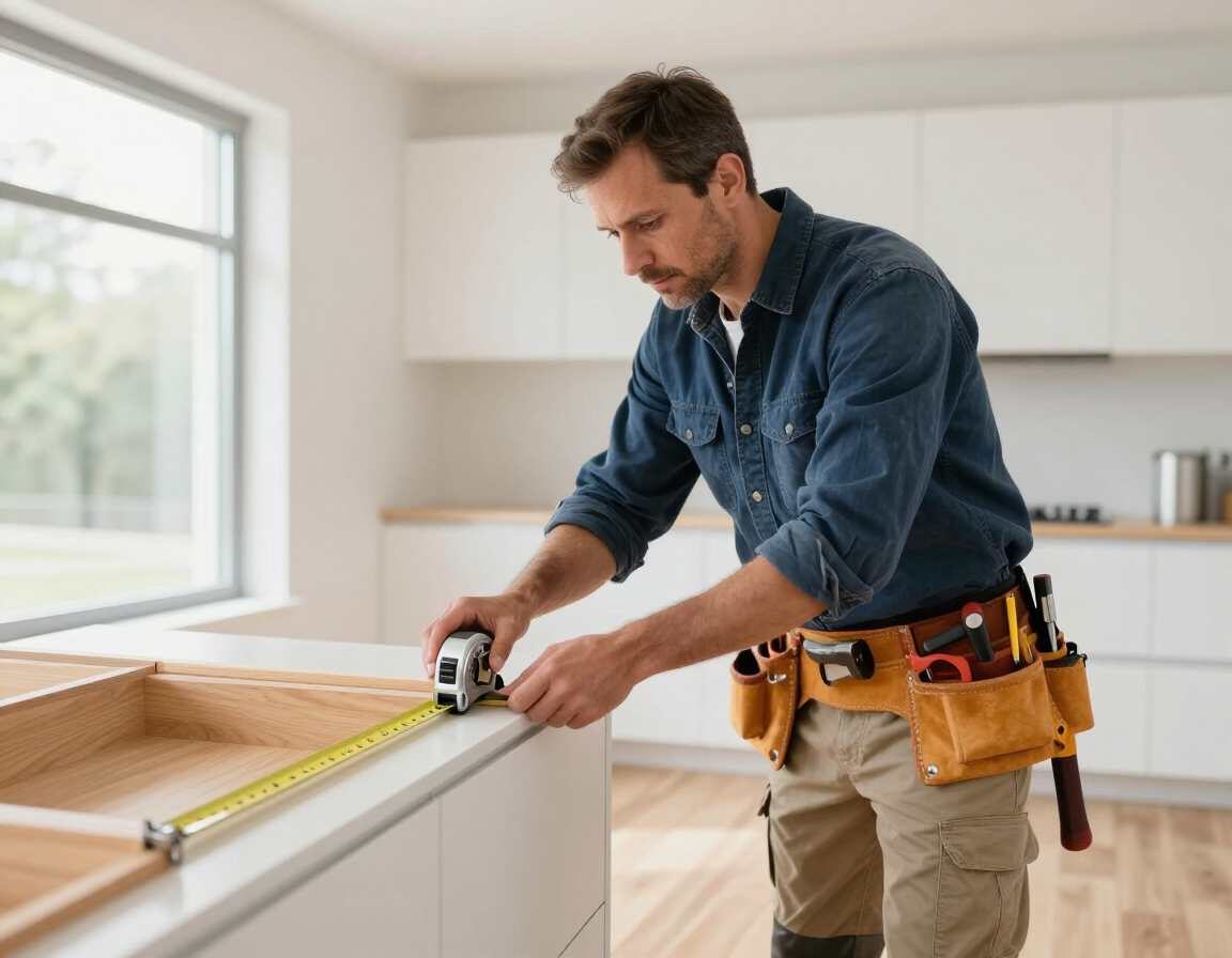 Contractor measuring interior finishes