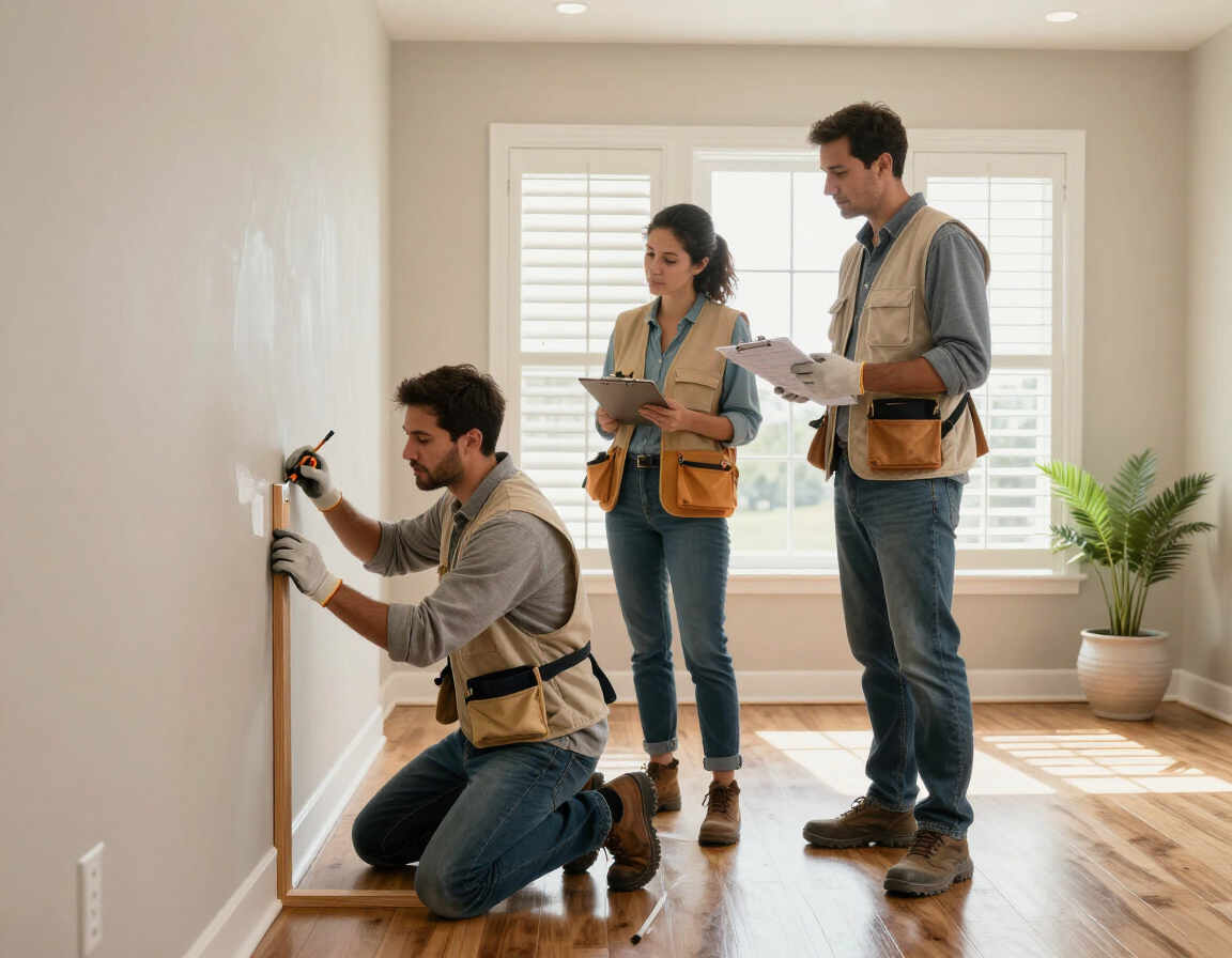 Home improvement team completing a repair project