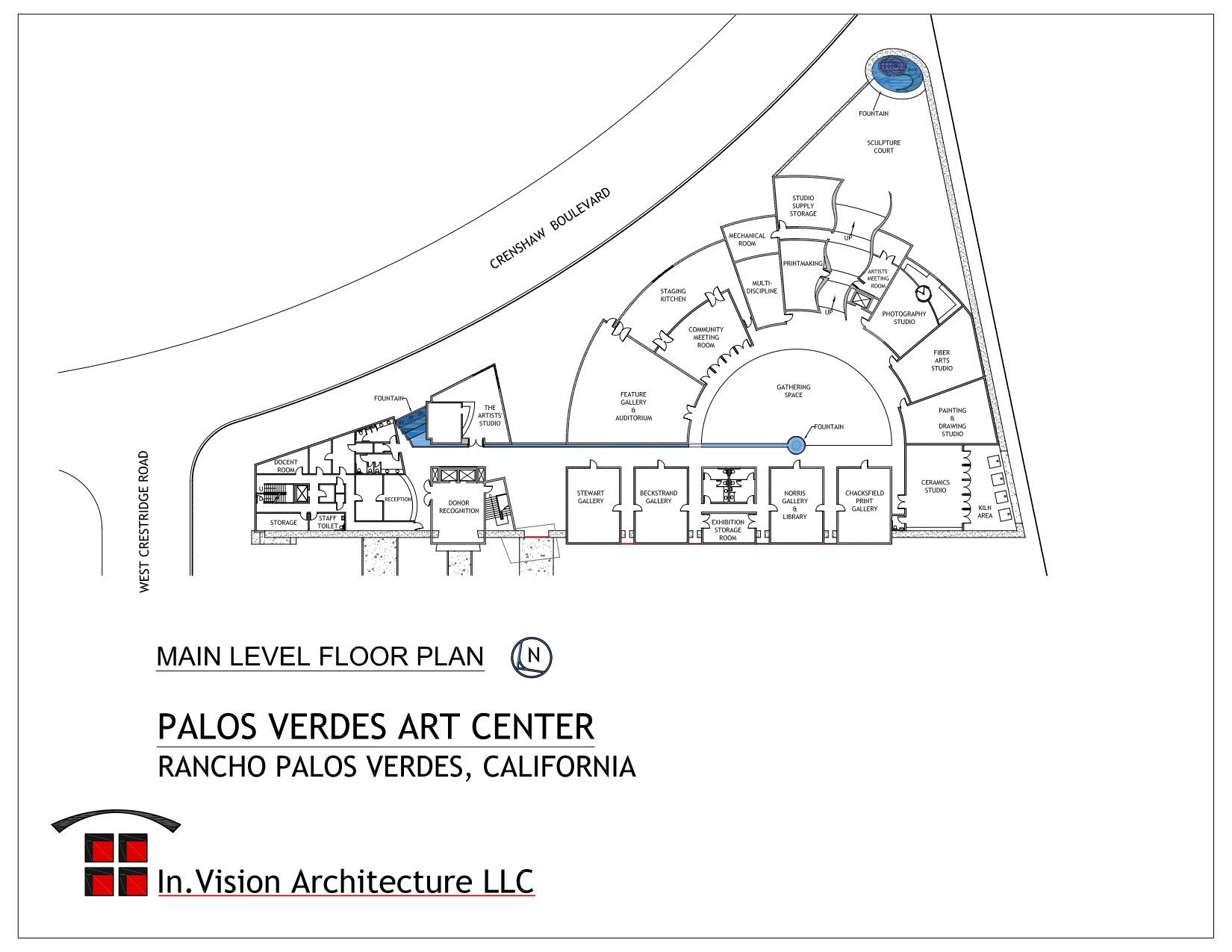 A black and white drawing of the falls worlds art center
