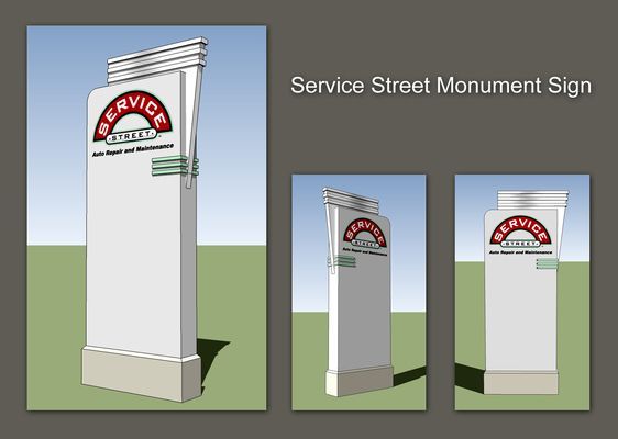 A 3d model of a service street monument sign