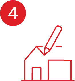 A line drawing of a house with a pencil and the number four.