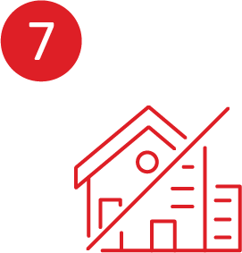 A line drawing of a house with a red circle with the number 7 in it.
