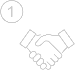 A line drawing of a handshake with a number 1 in the circle.