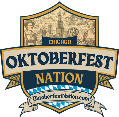 Chicago Oktoberfest Nation logo with vintage-style skyline and beige ribbon banner